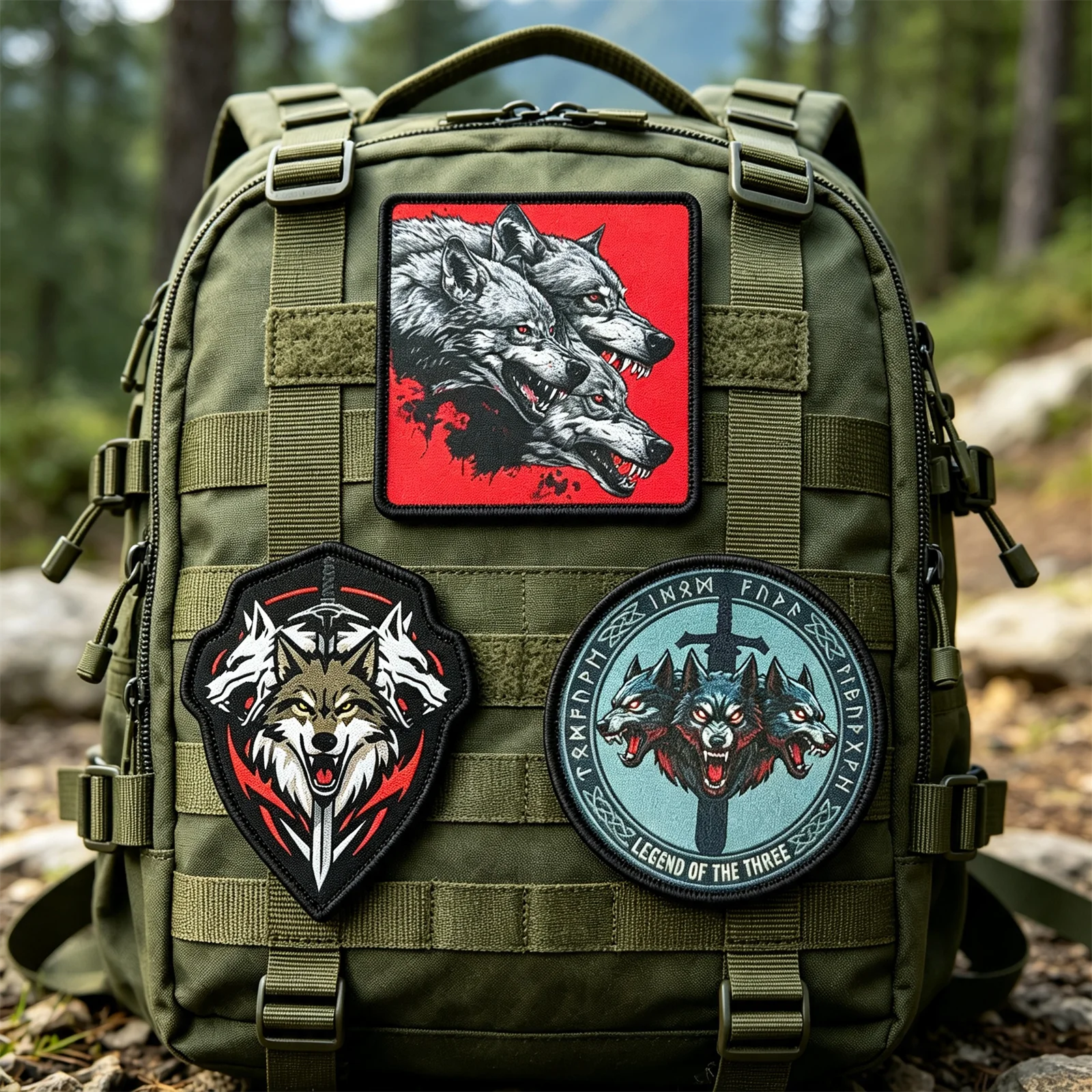 Parche táctico vikingo con velcro, lobo, espada y runas - imagen 4