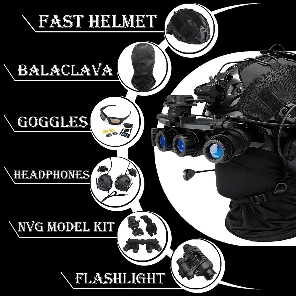Casco táctico airsoft con NVG, auriculares, linterna y gafas - imagen 4