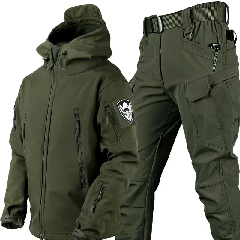 Conjunto táctico hombre impermeable ripstop, cargo forro polar