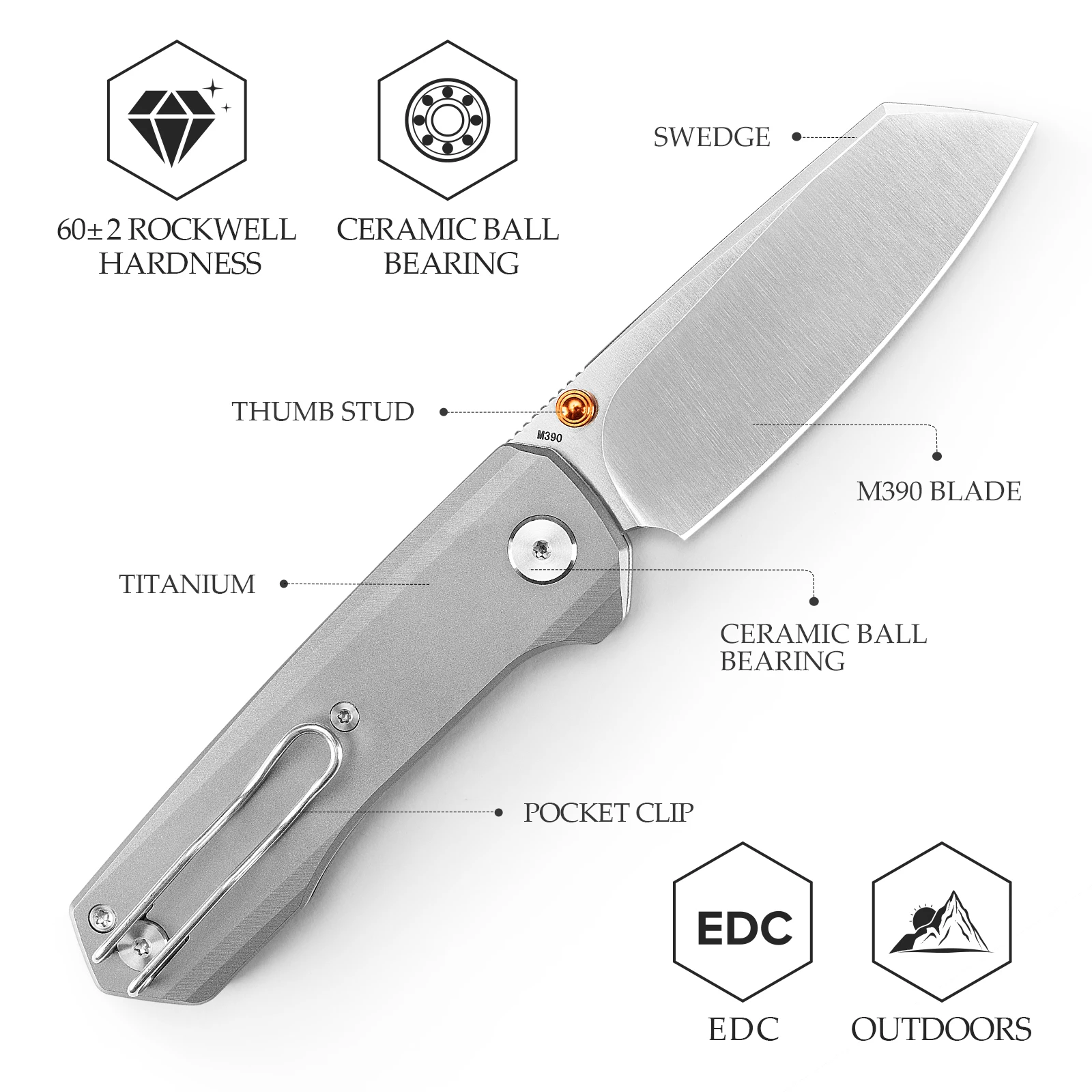 TRIVISA Scarab cuchillo plegable M390 de titanio para supervivencia - imagen 4