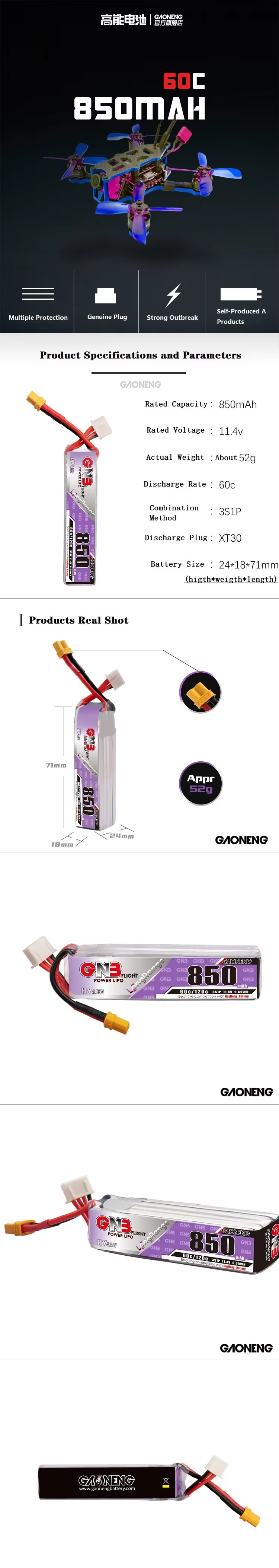 Batería Lipo HV 850mAh 3S 11.4V Teranty