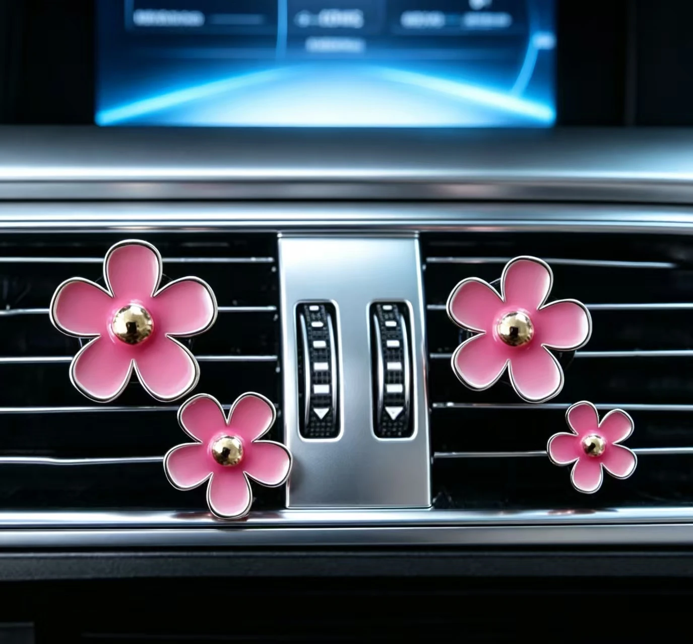 El adorno floral para coche junto a la ventilación