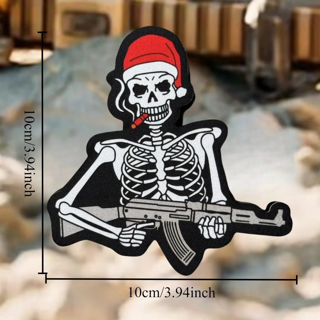 AK Skull parche militar táctico con sombrero navideño moral