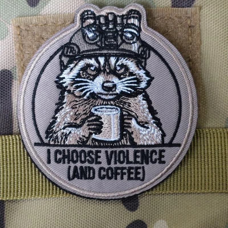 Parche bordado mapache 'Elijo café' gancho y bucle tácticos - imagen 5