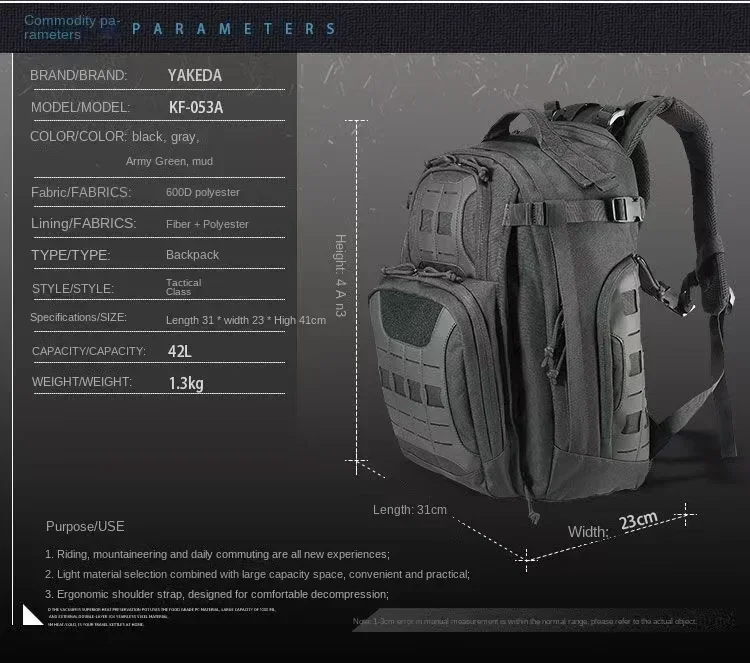 Mochila táctica resistente al agua para portátil, estilo militar