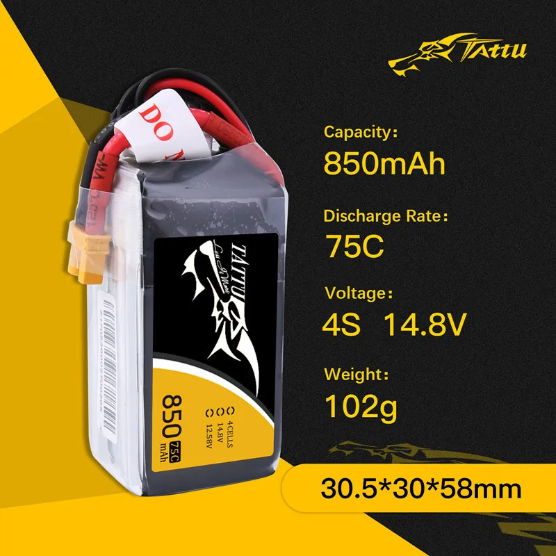 Batería LiPo TATTU vista lateral con conectores