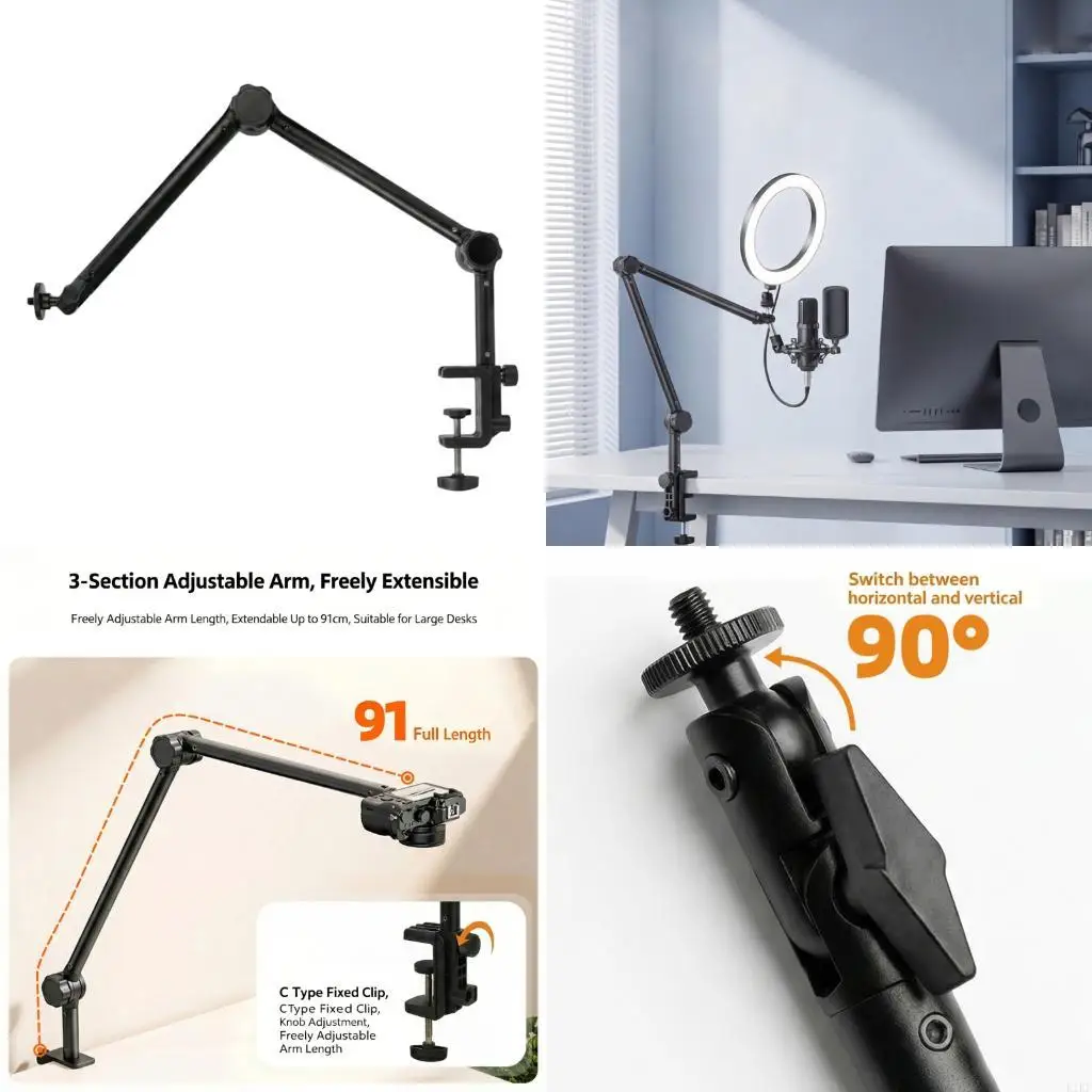 K1KF Soporte brazo micrófono ajustable para streaming y cámara - imagen 5