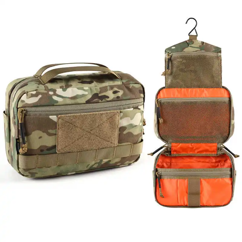 Bolsa táctica de aseo camuflaje para exteriores con Velcro, pequeña