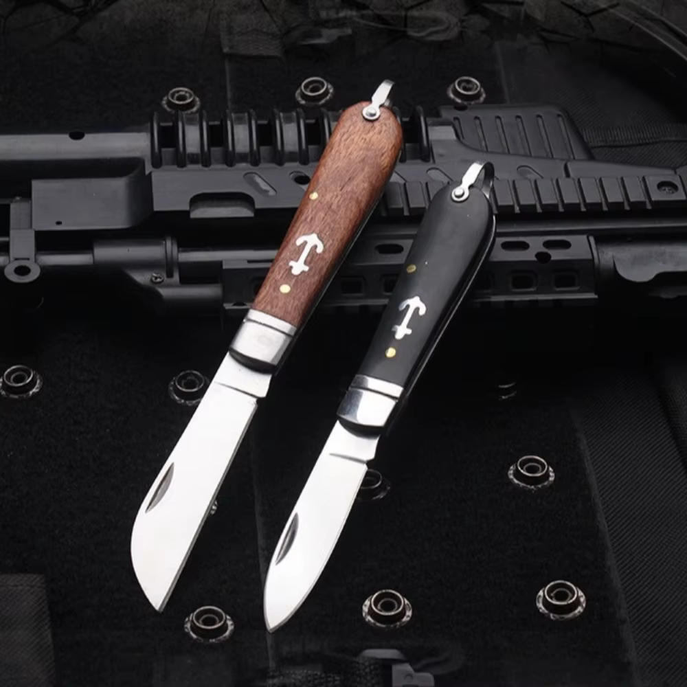 Cuchillo EDC plegable mini outdoor con mango de sándalo amarillo