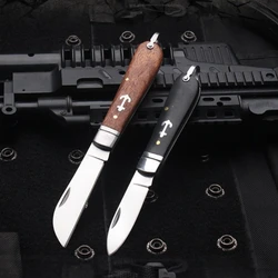 Cuchillo EDC plegable mini outdoor con mango de sándalo amarillo
