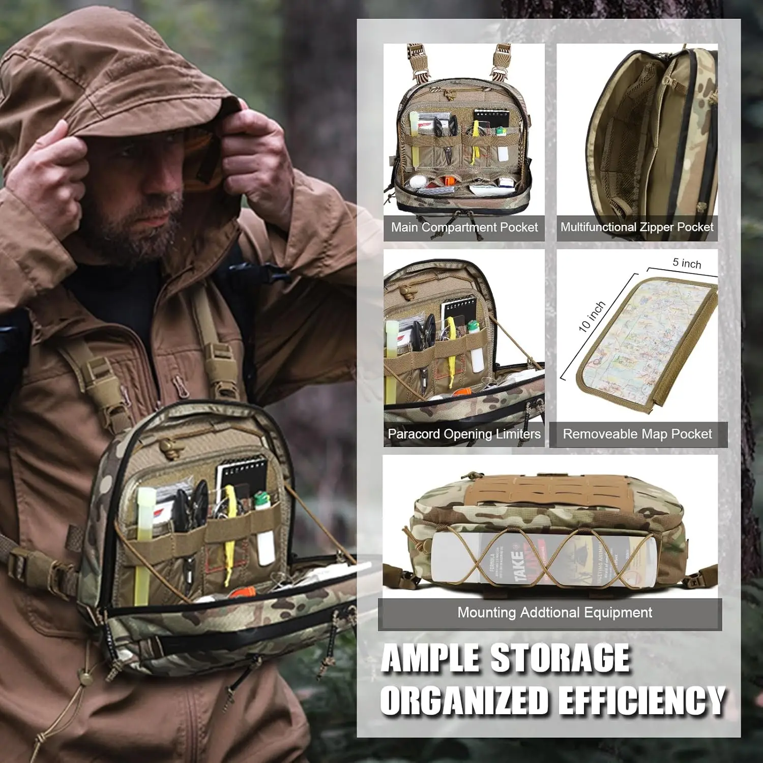 VOTAGOO Bolsa táctica MOLLE para pecho Hypalon y Cordura 500D - imagen 4