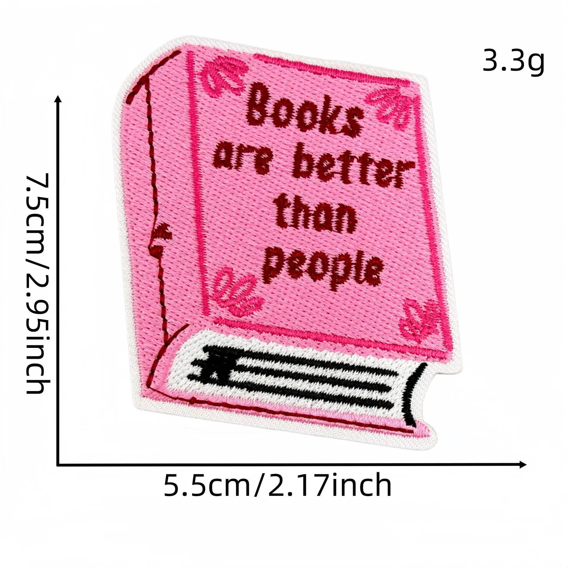 Pink Books Parche bordado termoadhesivo de libros para mochila