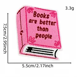 Pink Books Parche bordado termoadhesivo de libros para mochila