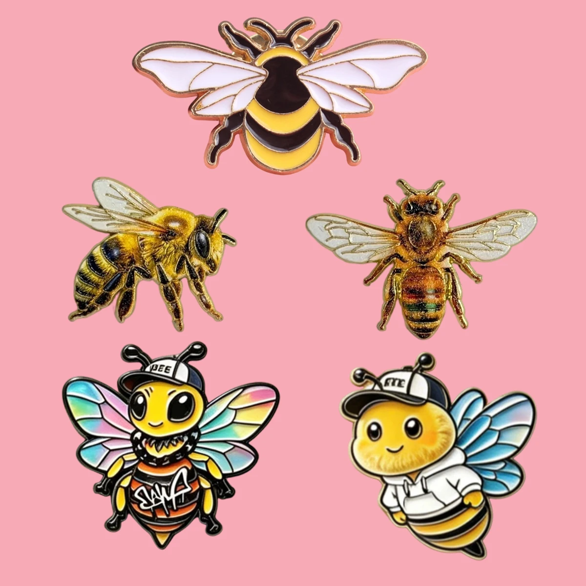 Pin de abeja esmaltado realista estilo streetwear para mochila