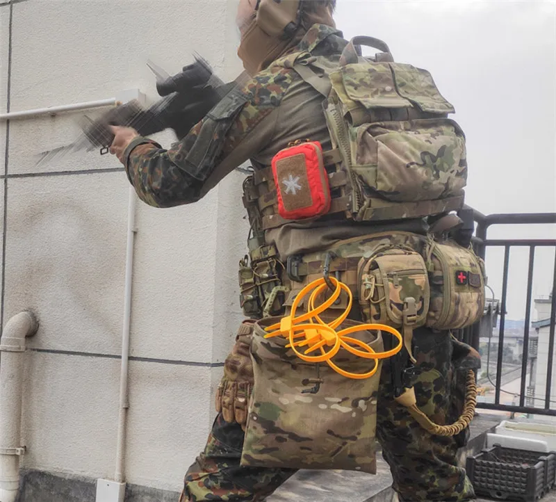 Bolsa táctica EDC de nailon naranja-rojo con sistema MOLLE - imagen 5