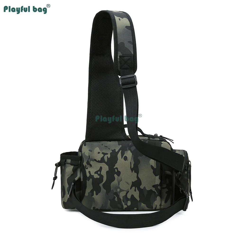Bolsa táctica de pesca bandolera con soporte para caña