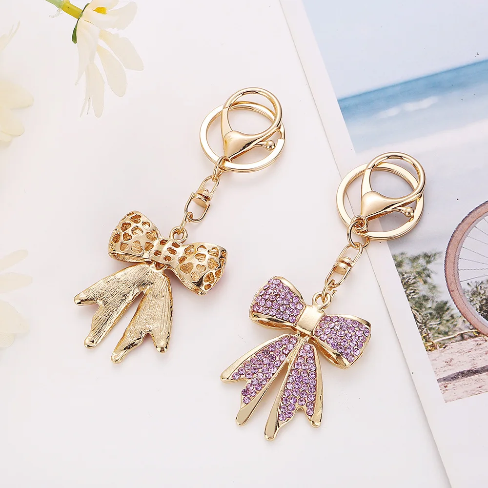 Llavero de cristal dorado con lazo brillante para bolso femenino - imagen 5