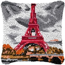 Funda de cojín para exterior con paisaje en técnica latch hook