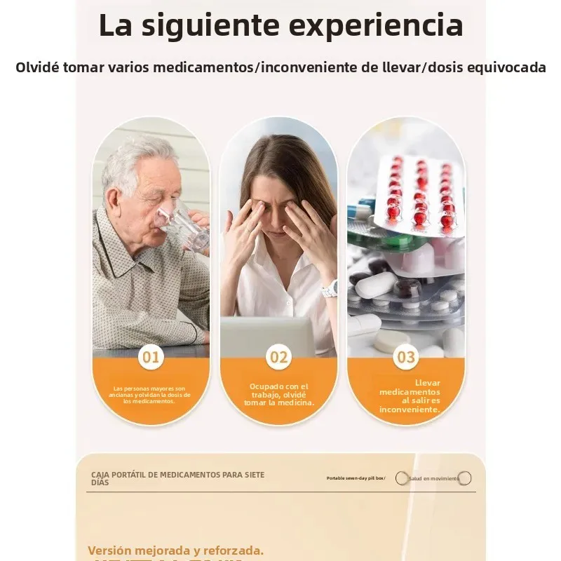 Caja de medicamentos portátil semanal plástico con compartimentos