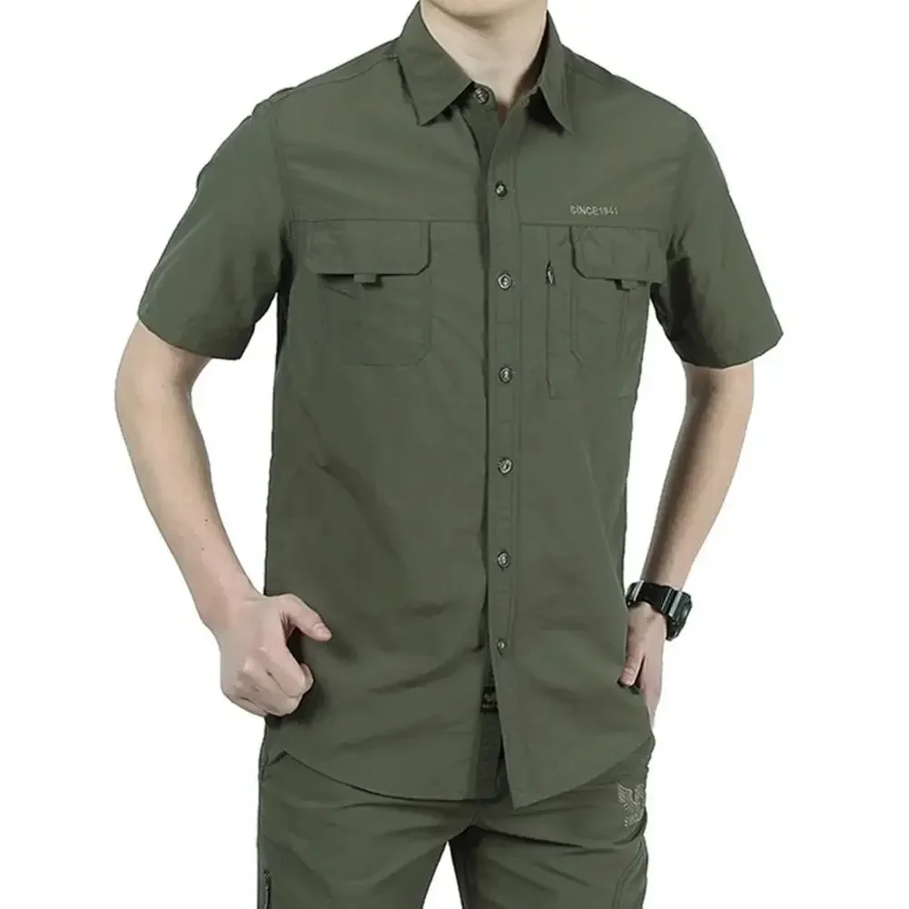 Camisa táctica manga corta hombre secado rápido cuello camisero