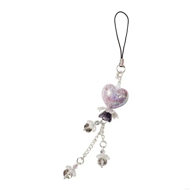 Llavero y correa para teléfono acrílicos con corazones y flores mármol