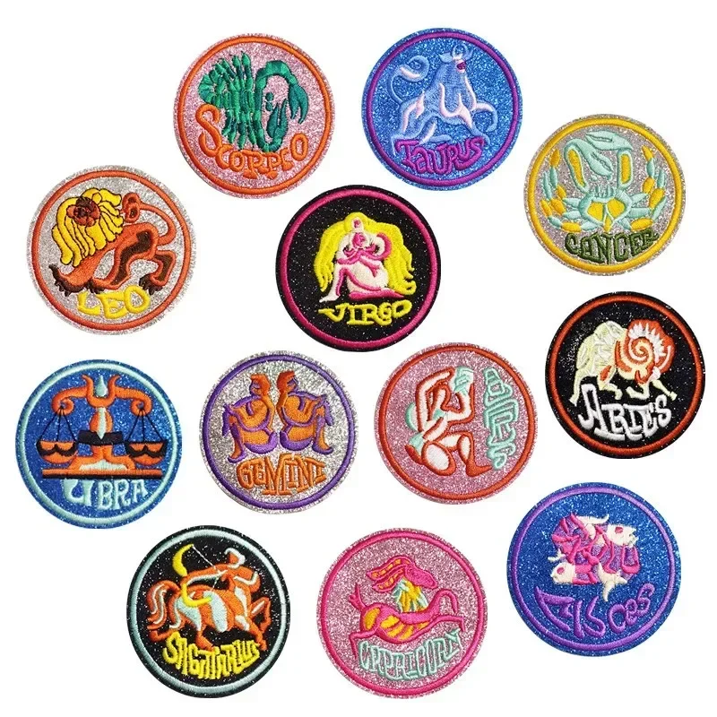 Parche bordado zodiacal Aries-Libra redondo con purpurina para coser - imagen 4