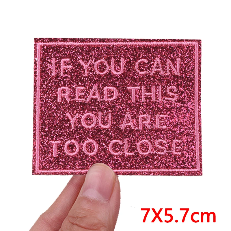 Parche bordado termoadhesivo purpurina diamantes coloridos slogans - imagen 2