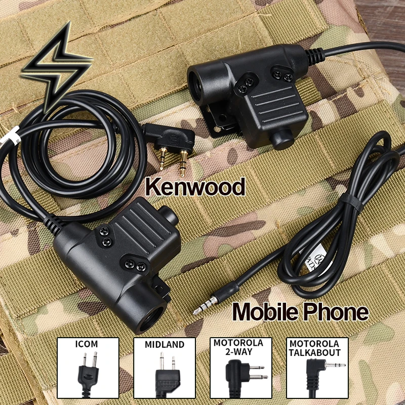 WADSN U94 PTT táctica para comunicación con auriculares COMTAC