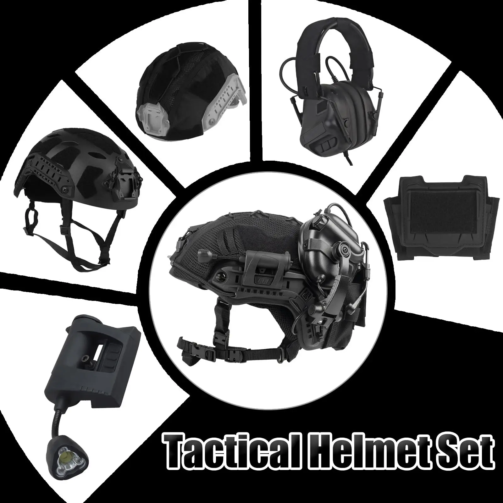 Casco táctico Airsoft de ABS con luz, auriculares y funda - imagen 4