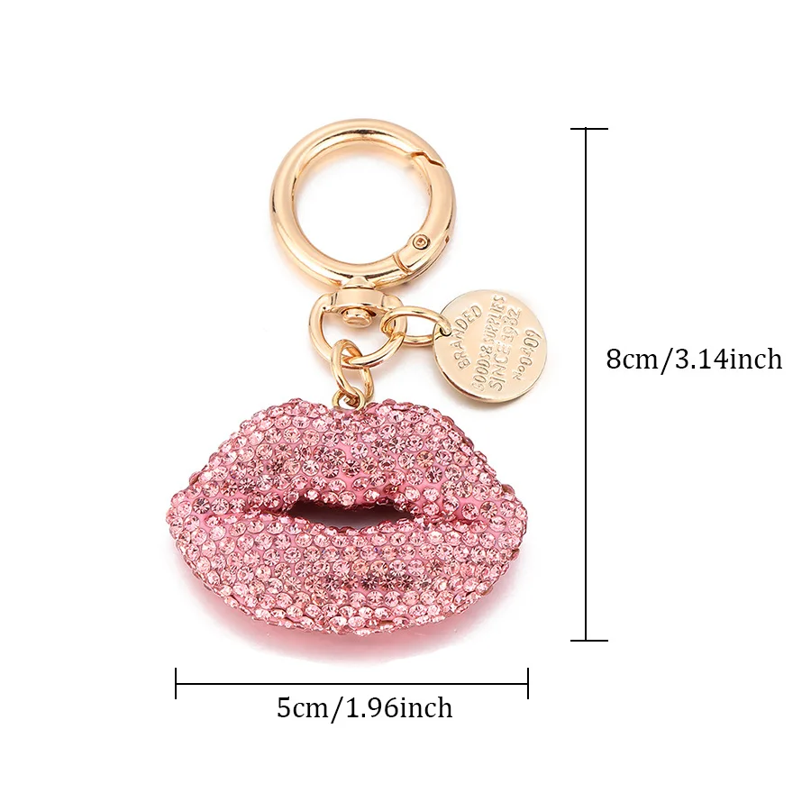 Llavero labios diamantes imitación rojo oro – Colgante bolso mujer