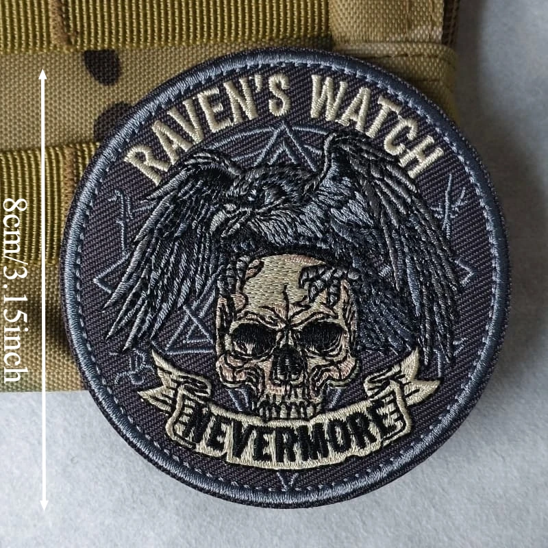 Parche táctico bordado RAVEN'S WATCH NEVERMORE gancho y bucle chaleco - imagen 4