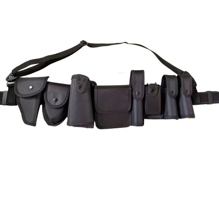 Cinturón táctico negro multifuncional con bolsa para patrullaje