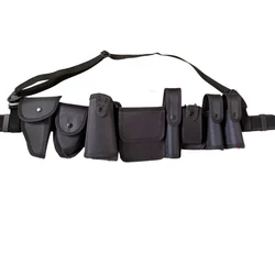 Cinturón táctico negro multifuncional con bolsa para patrullaje