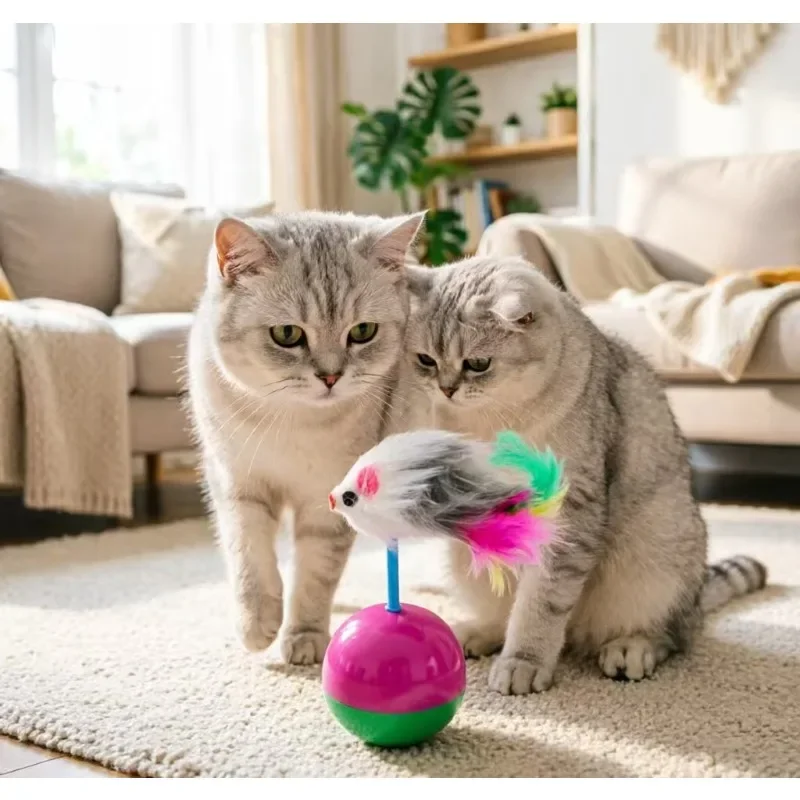 Juguete Self-Hi para gato: ratón peluche con plumas multicolor - imagen 3