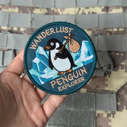 Parche táctico bordado PENGUIN EXPLORER con velcro para mochila y ropa