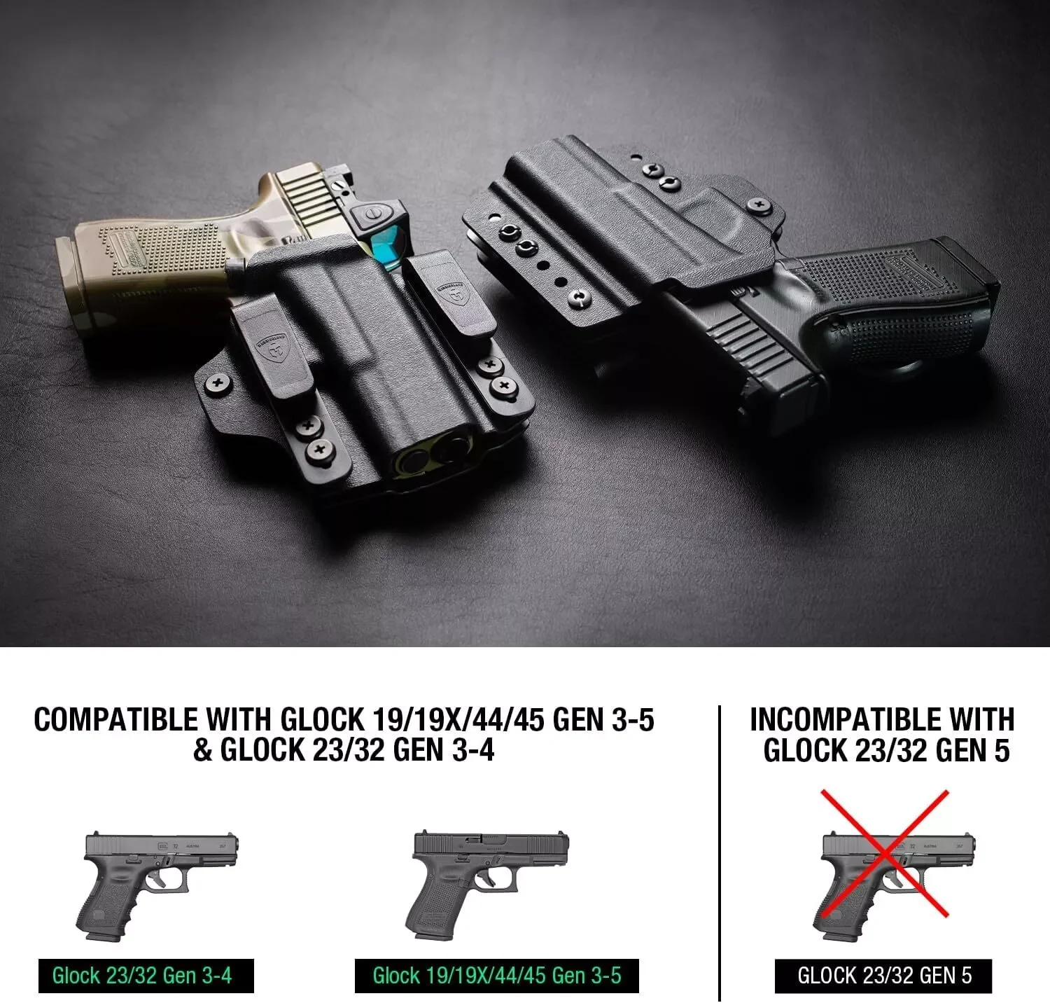 Funda Kydex convertible mostrando configuración IWB