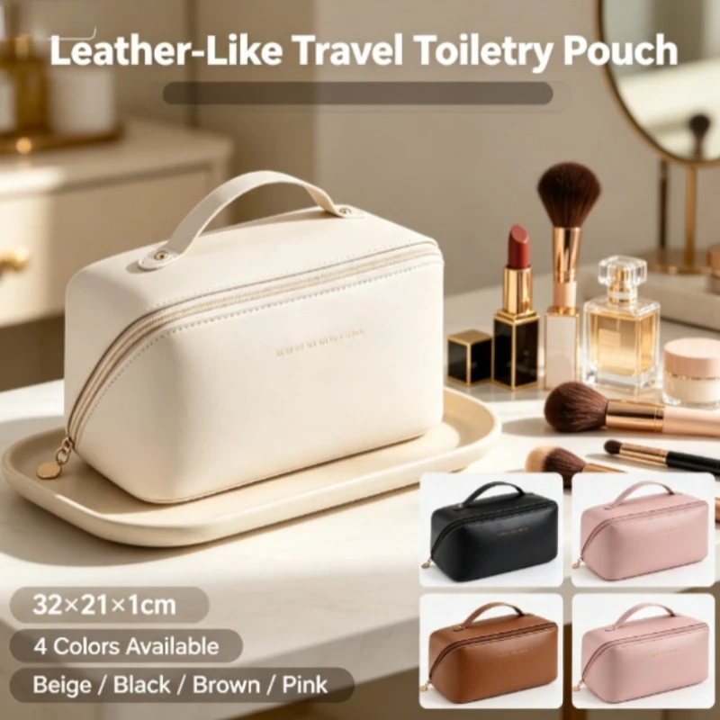 Bolsa de aseo portátil PU forma almohada gran capacidad viajes - imagen 2