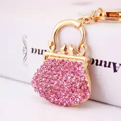 Bolso de mano con diamantes de imitación, llavero y colgante