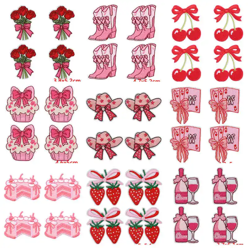 Parches bordados rosas estilo western y dulce