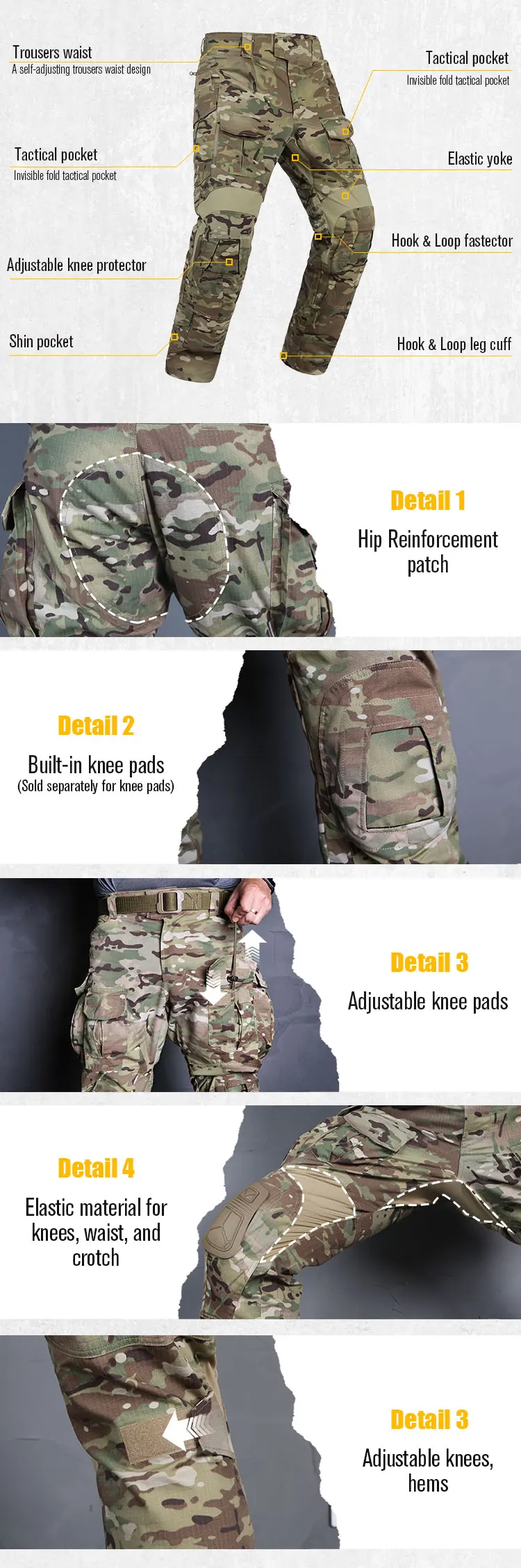 Rodilleras extraíbles con sistema de velcro