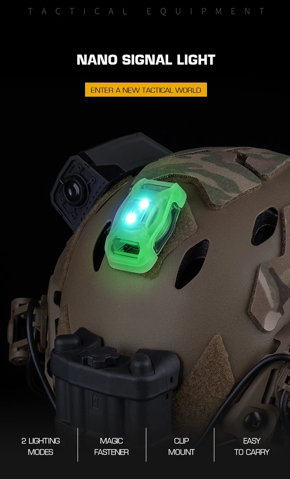 Luz NANO instalada en casco táctico