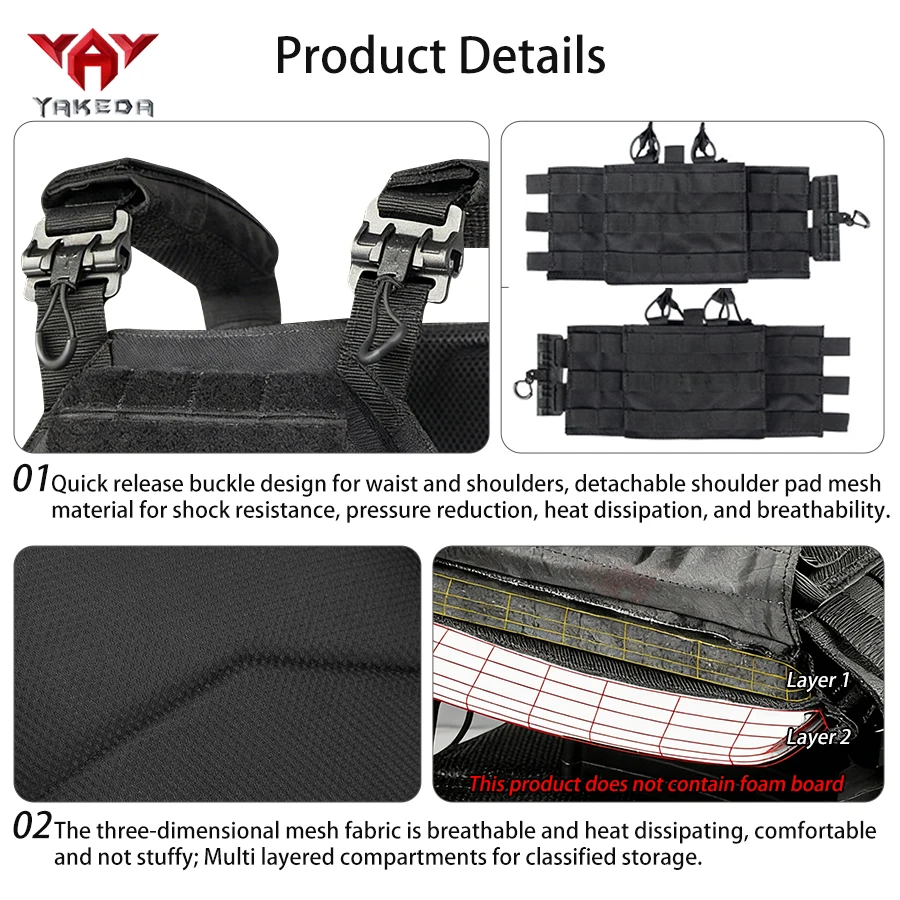 YAKEDA chaleco táctico MOLLE desmontaje rápido para exteriores - imagen 5