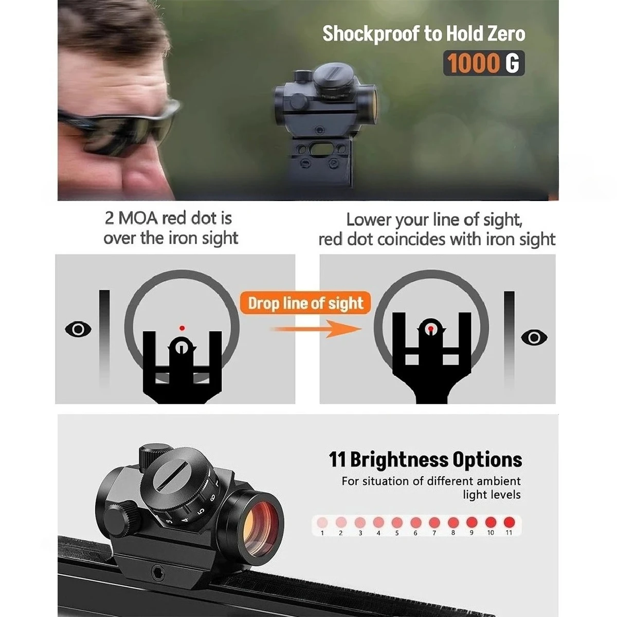 Mira red dot táctica réflex para rifle con carril Picatinny