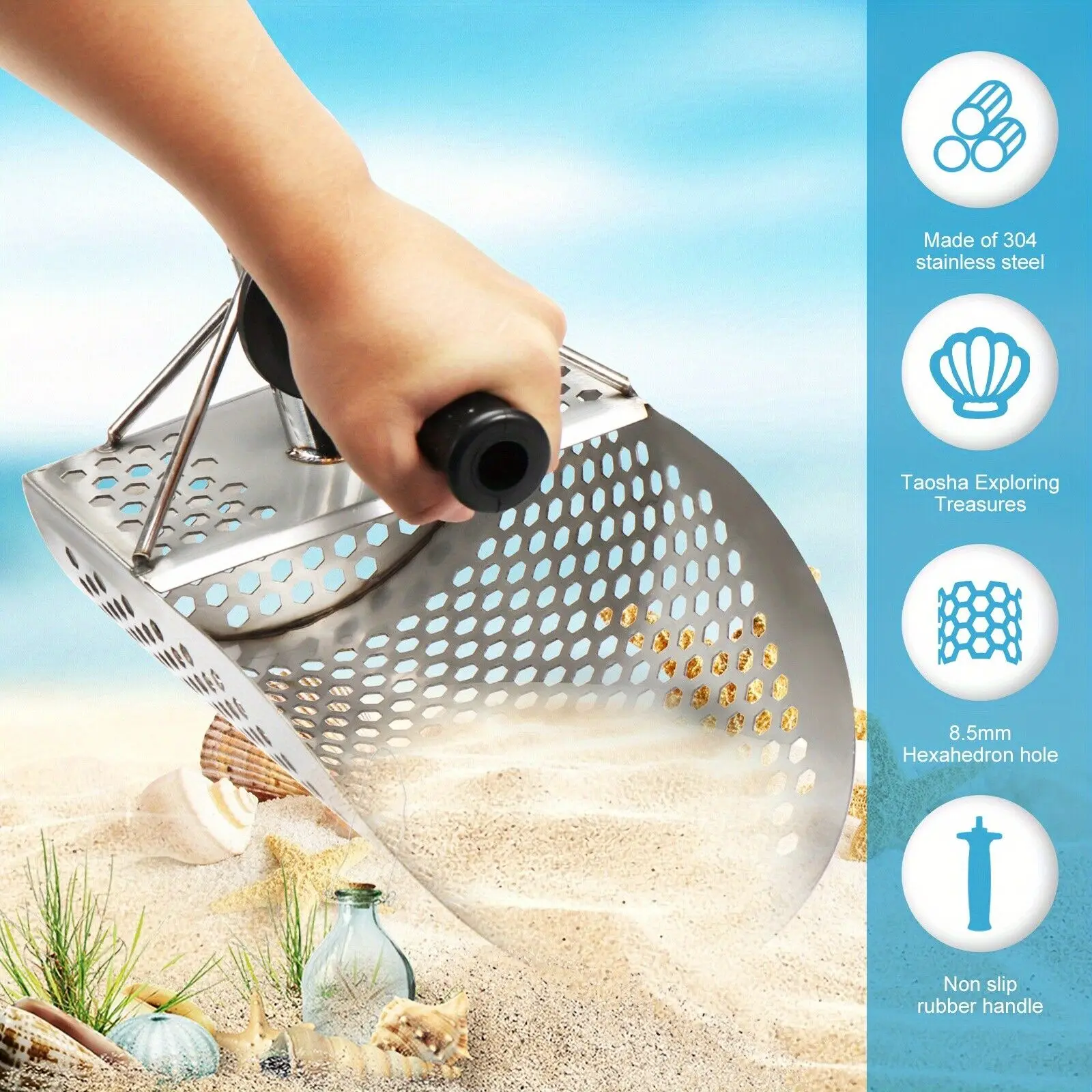 Pala búsqueda tesoros acero inoxidable – Playa y arena - imagen 3