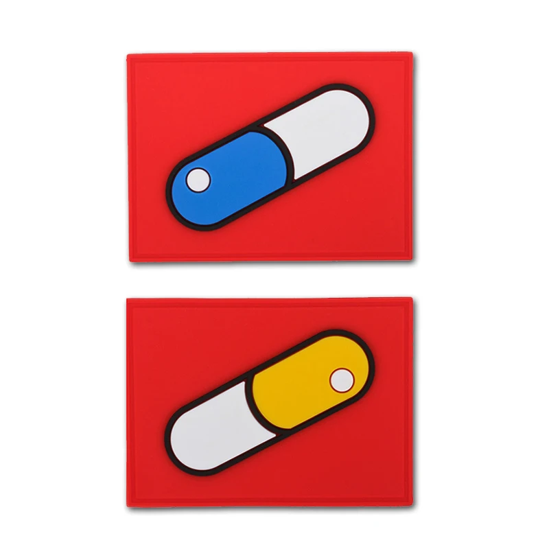 Parche táctico con motivo de píldora azul y amarillo