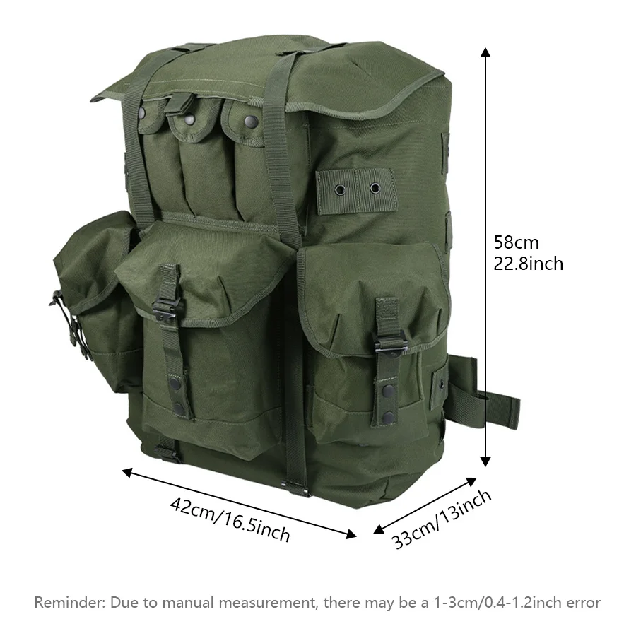 Vista frontal de la mochila verde oliva yakeda con marco de hierro