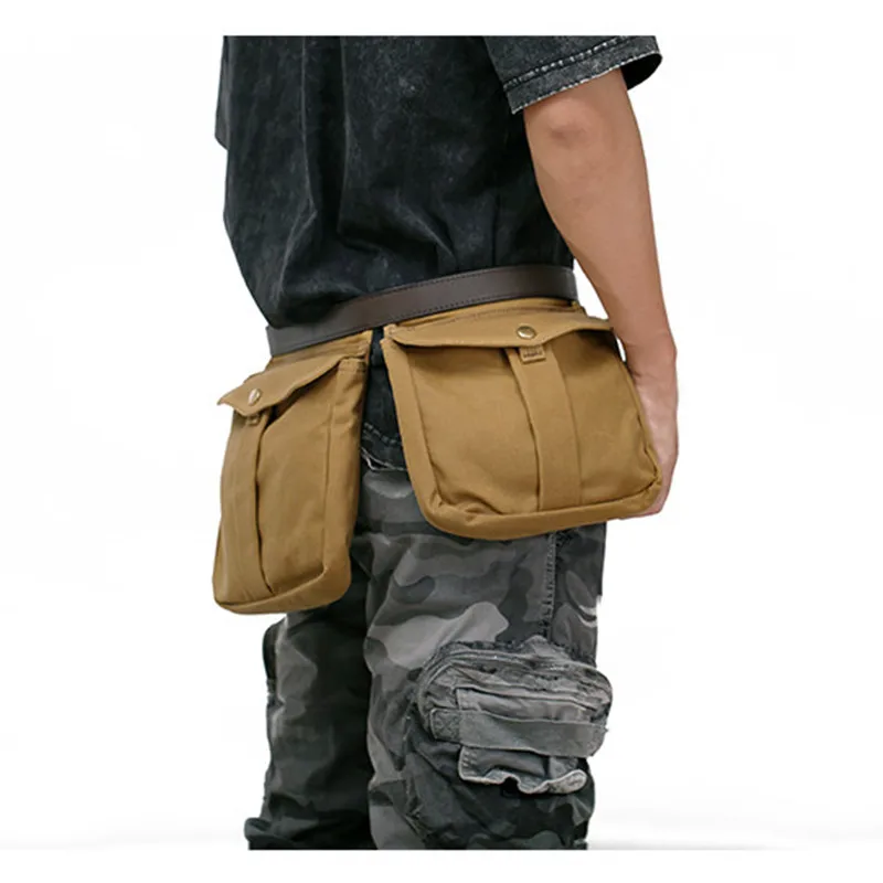 Riñonera táctica lona impermeable con cuero multifuncional - imagen 4