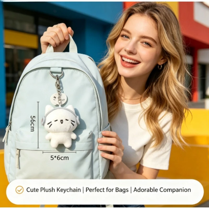 llavero de peluche gato con auriculares para mochila y bolso - imagen 5
