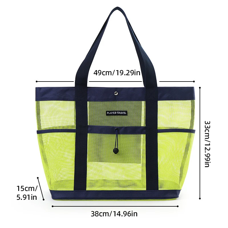 Bolso de malla verde con cremallera y bolsillos laterales