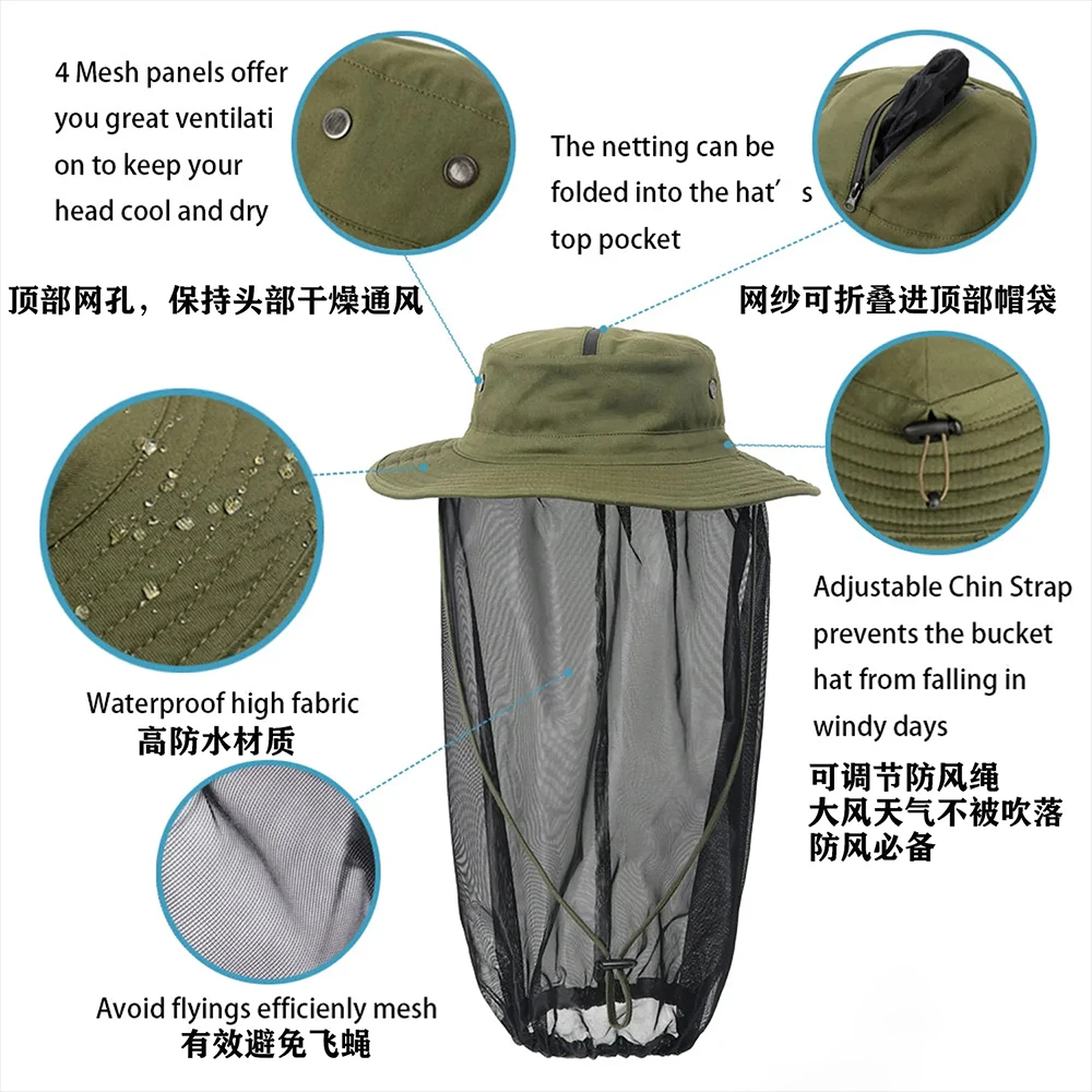 Sombrero táctico impermeable para pesca con red mosquitera y malla - imagen 5